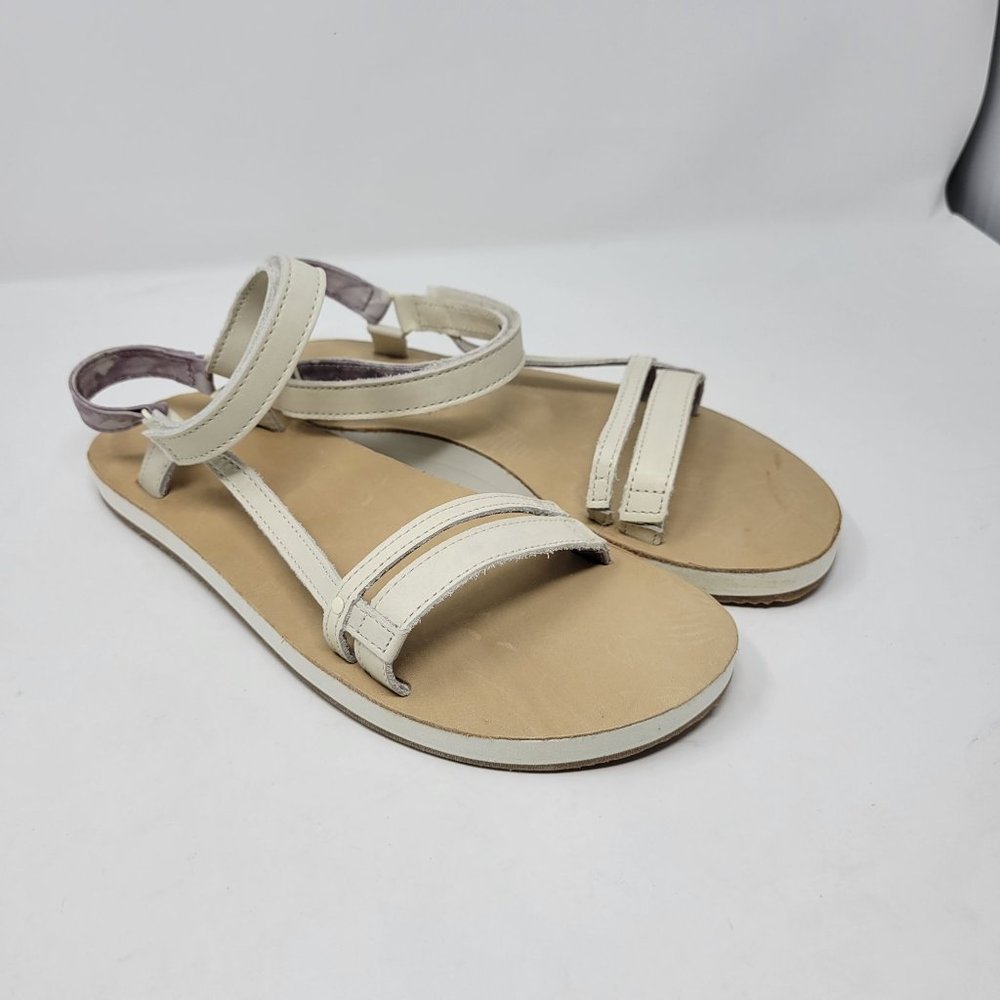 Teva Universal Leather Strappy Sandal White Beige sz 9 - Picture 3 of 7